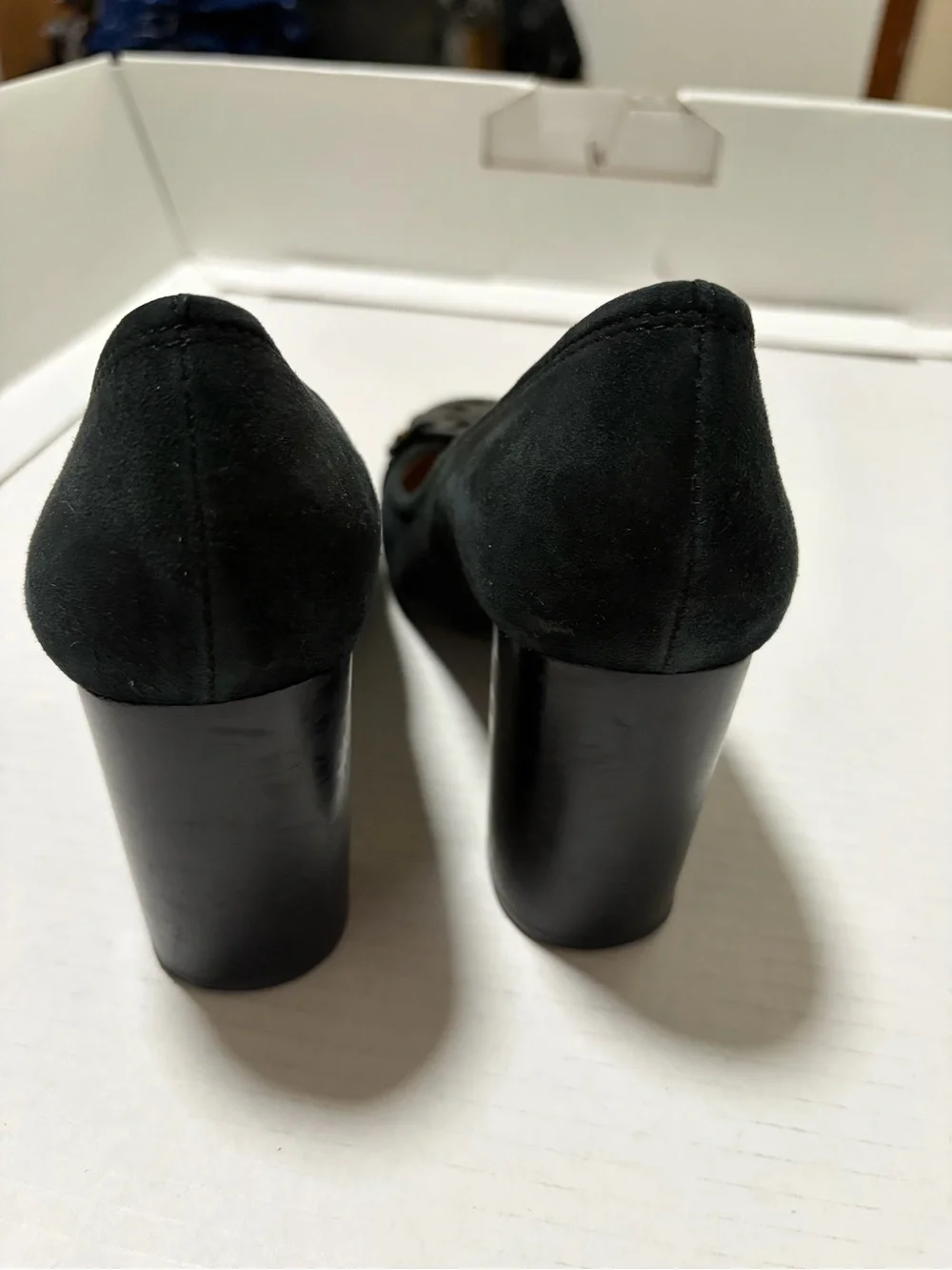 Tory Burch Black Suede Logo Round-Toe Pumps with Medallion